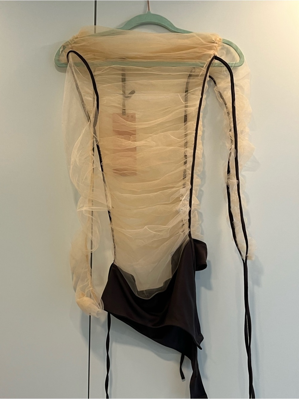 Zara New York ballet Beige Tulle body with Black Ribbon Detail